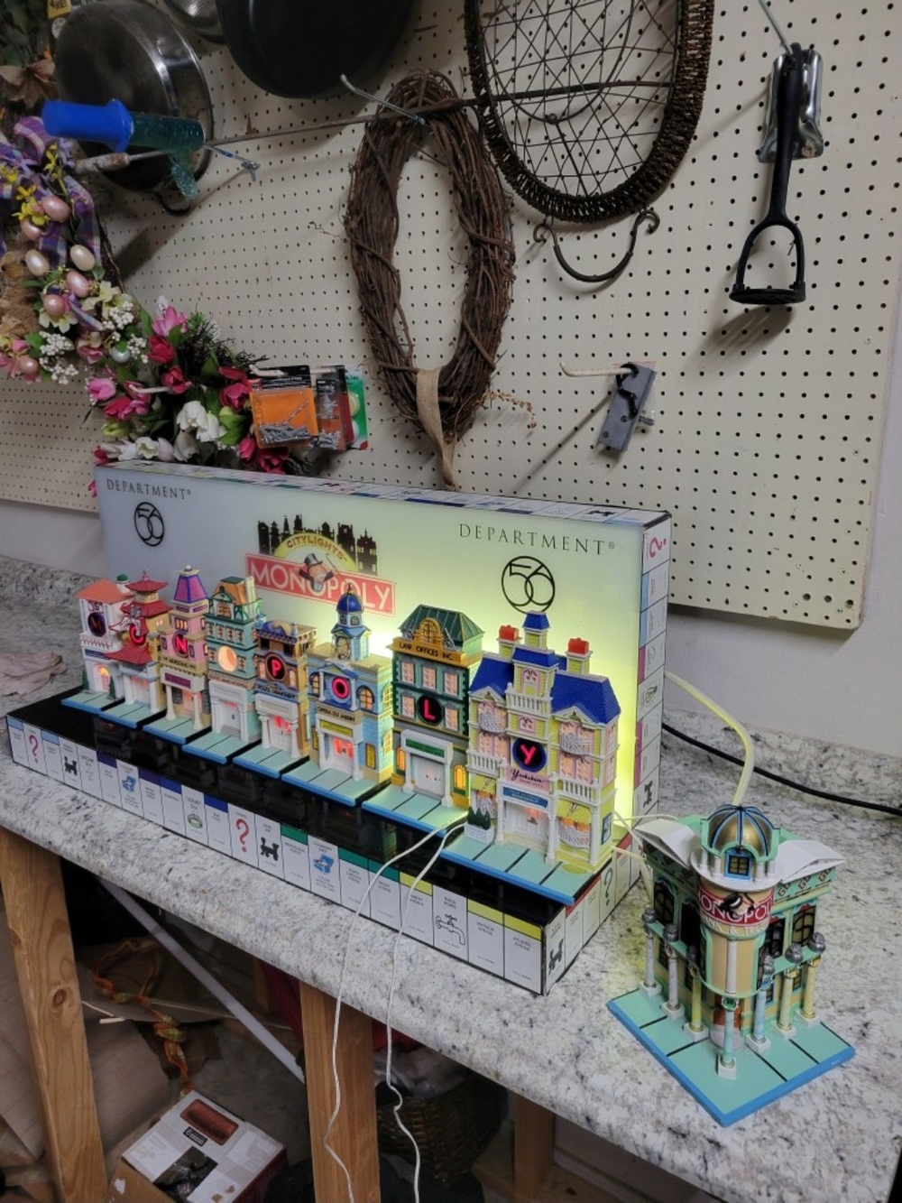 Department 56 Monopoly Lighted Village Set in Pastel Blue, Pink, Yellow, Green